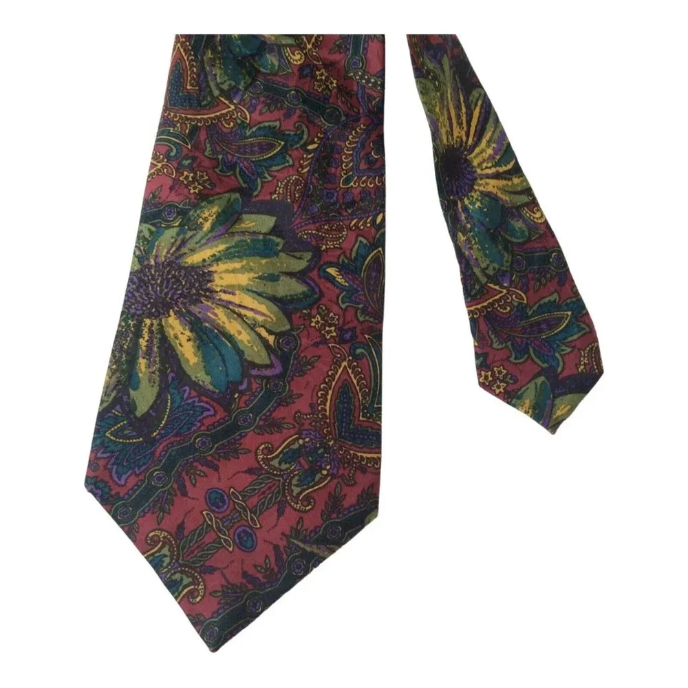 BURBERRYS Red Flower Print Silk Tie England 60"/3".3/4 EC - Picture 4 of 6